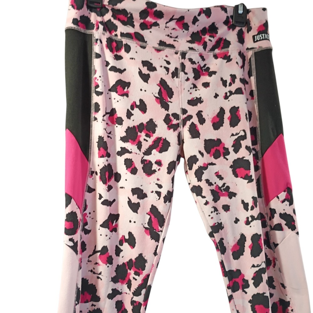Justice Girls Active Pink & Black Leopard Print Tech Pocket Leggings XL 16P/18P - Picture 2 of 6